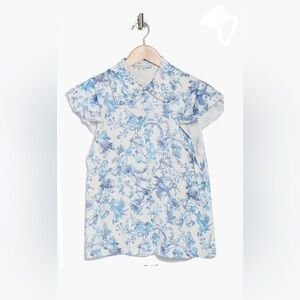 NWT-, Alice +Olivia Martel Floral Flutter Sleeve
Button-Up Top Size S